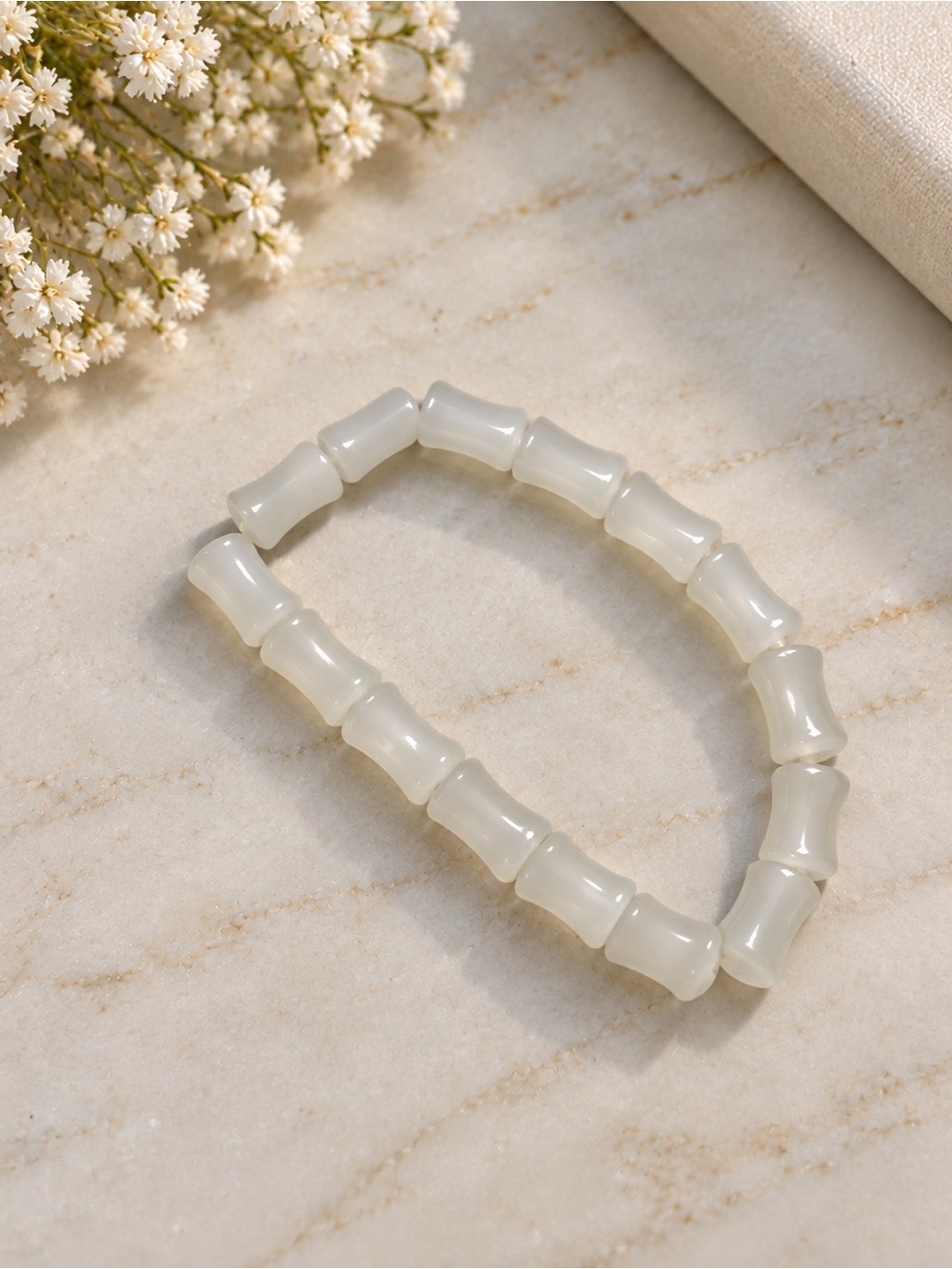 Classic Cream Bamboo-Link Stretch Bracelet